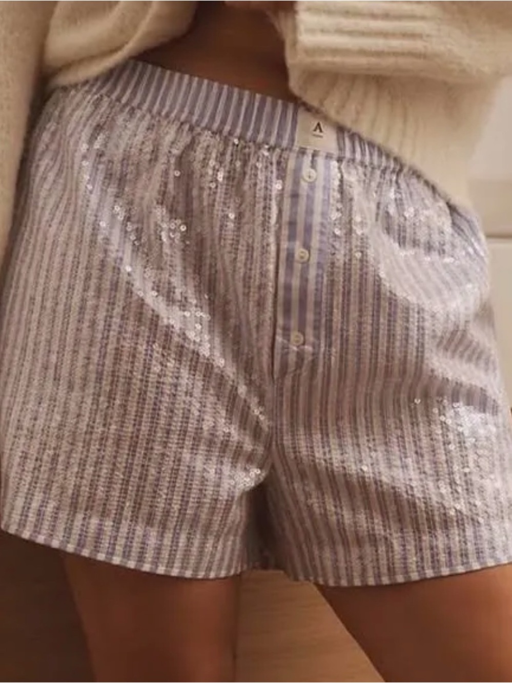 Anthropologie Light Blue & White Striped Drawstring Shorts